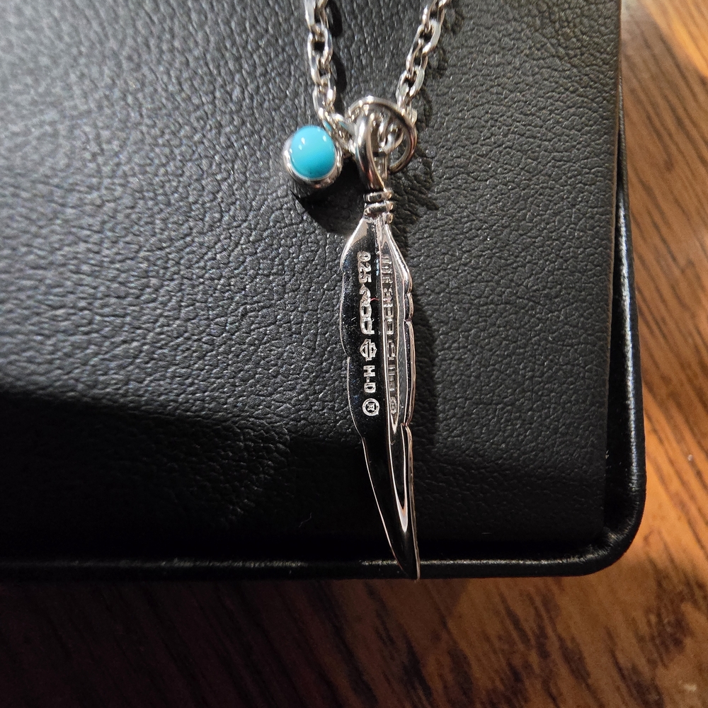 Silver Feather Necklace with Turquoise Accent - Picture 2 of 3